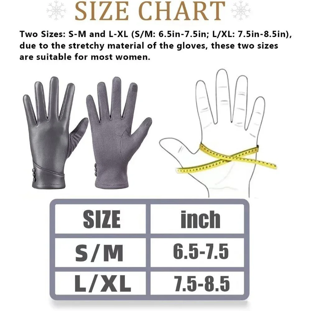 Women's Winter Leather Gloves Touch Screen Wool Lined Windproof Warm Suede Grey